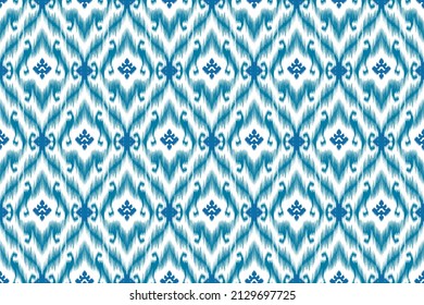 Ikat ethnic seamless pattern design. Aztec fabric carpet mandala ornament boho native chevron textile decoration wallpaper. Tribal turkey African Indian traditional embroidery vector illustrations