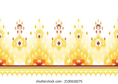 Ikat ethnic seamless pattern design. Aztec fabric carpet mandala ornament chevron textile decoration wallpaper. Tribal turkey African Indian traditional embroidery vector illustrations background 