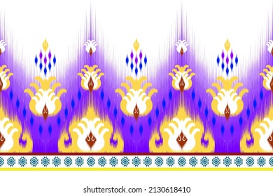 Ikat ethnic seamless pattern design. Aztec fabric carpet mandala ornament chevron textile decoration wallpaper. Tribal turkey African Indian traditional embroidery vector illustrations background 