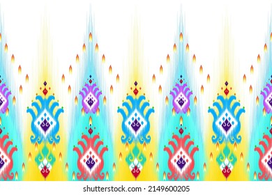 Ikat ethnic seamless pattern design Aztec fabric carpet mandala ornament ethnic chevron textile decoration wallpaper. Tribal turkey African Indian traditional embroidery vector illustration background