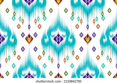 Diseño de patrones sin fisuras de la etnia Ikat. Tradicional fondo vectorial de bordado tradicional de la etnia turquía boho tribal. Moqueta de tela azteca mandala adorno de decoración textil de chevron étnico papel de pared.