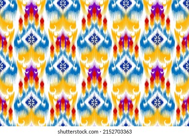 Ikat ethnic seamless pattern design. Abstract geometric Aztec fabric ethnic  carpet ornaments mandala textile decorations wallpaper. Tribal boho native ethnic turkey traditional embroidery vector.