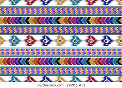 Diseño de patrones sin fisuras de la etnia Ikat. Tradicional fondo vectorial de bordado tradicional de la etnia turquía boho tribal. Resumen de la alfombra de tela azteca geométrica Mandala adornos textiles decoraciones papel tapiz.