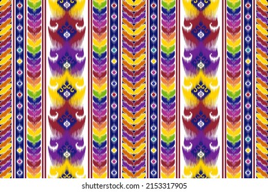 Ikat ethnic seamless pattern design. Aztec fabric carpet mandala ornaments ethnic textile decorations wallpaper. Abstract geometric tribal boho ethnic turkey traditional embroidery vector background 