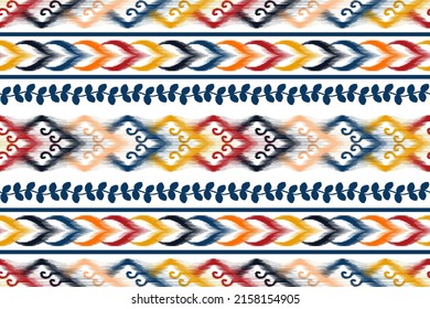 Diseño de patrones sin fisuras de la etnia Ikat. El boho tribal nativo detalla el origen étnico turco tradicional bordado de fondo vectorial. Alfombra de tela azteca mandala adornos de textura étnica textil decoración.