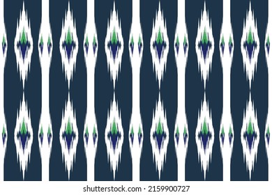 Ikat ethnic seamless pattern design. Aztec fabric carpet rug ornament native Americans African textile indian wallpaper. Geometric boho texture vector illustrations background.