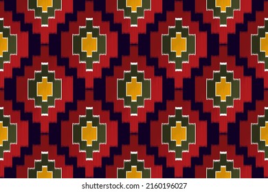 Diseño de patrones sin fisuras de la etnia Ikat. Resumen alfombra de tela azteca mandala adornos de tela étnica textil papel tapiz. Origen del vector del bordado tradicional de la etnia turquía tribal boho 