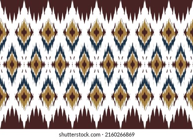 Ikat ethnic seamless pattern design. Aztec fabric carpet rug ornament native boho chevron textile decoration. Geometric embroidery patterns vector illustrations background wallpaper.