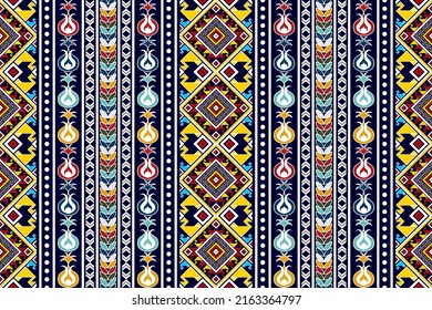 Ikat ethnic seamless pattern design. Tribal boho native ethnic turkey traditional embroidery vector background. Abstract Aztec fabric carpet mandala ornaments ethnic textile decorations wallpaper 