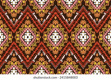 Ikat ethnic seamless pattern design. Aztec fabric carpet mandala ornament native boho chevron textile decoration wallpaper. Tribal turkey African Indian traditional embroidery,vector, Editable stroke.