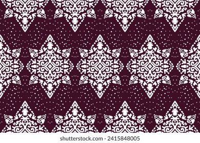 Diseño de patrones sin fisuras de la etnia Ikat. Moqueta de tela azteca mandala adorno de papel tapiz boho chevron nativa decoración textil. Bordado tradicional indígena tribal de pavo africano, vector, trazo editable.