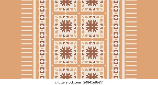 Diseño de patrón sin costuras étnico Ikat. Alfombra de tela azteca mandala ornamentos decoraciones textiles Fondo de pantalla. Fondo de Vector de bordado tradicional de pavo étnico nativo boho tribal