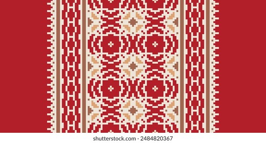 Diseño de patrón sin costuras étnico Ikat. Alfombra de tela azteca mandala ornamentos decoraciones textiles Fondo de pantalla. Fondo de Vector de bordado tradicional de pavo étnico nativo boho tribal