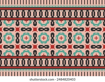 Diseño de patrón sin costuras étnico Ikat. Alfombra de tela azteca mandala ornamentos decoraciones textiles Fondo de pantalla. Fondo de Vector de bordado tradicional de pavo étnico nativo boho tribal