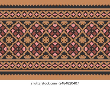 Diseño de patrón sin costuras étnico Ikat. Alfombra de tela azteca mandala ornamentos decoraciones textiles Fondo de pantalla. Fondo de Vector de bordado tradicional de pavo étnico nativo boho tribal