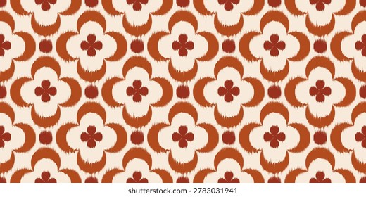 Ikat ethnic seamless pattern with floral motif. Abstract vector print with flowers. Traditional oriental ornament for textile and fabric with rug texture.