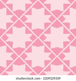 Patrón inestable de la etnia ikat. Fondo texturizado geométrico para textiles, papel pintado, alfombras y ropa. Ilustración vectorial bohemia tradicional rosa. 