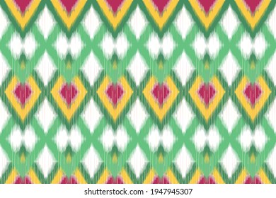 Ikat ethnic seamless pattern for home decor ideas. Pillow textile decoration wallpaper. Aztec, boho, geometric, fabric, mandala, American, African chevron wallpaper. Ikat pattern vector illustrations 