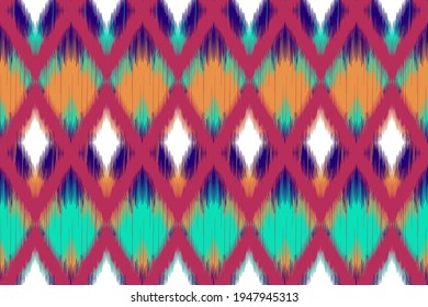 Ikat ethnic seamless pattern for home decor ideas. Pillow textile decoration wallpaper. Aztec, boho, geometric, fabric, mandala, American, African chevron wallpaper. Ikat pattern vector illustrations 