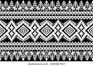 Ikat ethnic seamless pattern. mono color, Abstract ogee textured background for textile, wallpaper, carpet, clothing. Traditional bohemian vector illustration.
