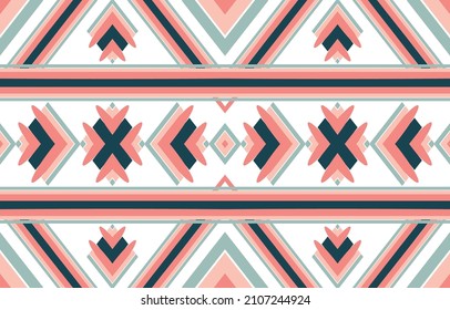 Ikat ethnic seamless pattern in Sky blue and Pink colors. Design for Print carpet, wallpaper, clothing, wrapping, fabric, cover, textile.