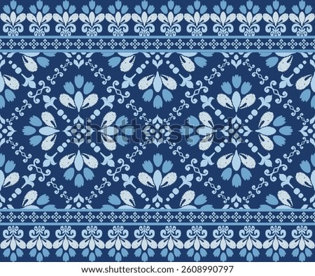 Ikat ethnic seamless pattern in tribal, beautiful fabric Indian style. Design for background, wallpaper, illustraion, texture, clothing, wrapping, carpet, curtain, cushion, bedspread and embroidery.