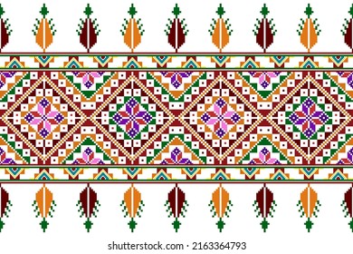 Ikat ethnic seamless textile pattern design. Aztec fabric carpet mandala ornaments textile decorations wallpaper. Tribal boho native turkey textile traditional embroidery vector background.