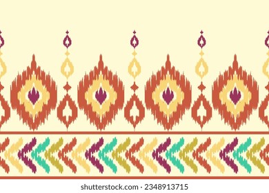 Diseño de patrones textiles sin fisuras de la etnia Ikat. Tela azteca mandalas decoradas. Fondo de ilustración vectorial bordado con motivo nativo 