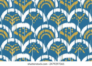 Ikat ethnic seigaiha fabric fish scales seamless pattern on background. geometric fish scales Seigaiha. for design ethnic seigaiha pattern fashion fabric design carpet, clothing, wrapping, wallpaper