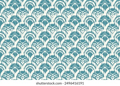 Ikat ethnic seigaiha fabric fish scales seamless pattern on background. geometric fish scales Seigaiha. for design ethnic seigaiha pattern fashion fabric design carpet, clothing, wrapping, wallpaper