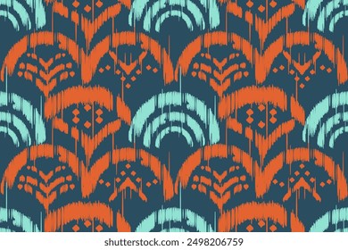 Ikat étnico seigaiha tela escamas de pescado patrón sin fisuras en el fondo. geométrico escamas de pescado Seigaiha. para el diseño étnico seigaiha patrón diseño de la tela de la moda alfombra, ropa, envoltura, Fondo de pantalla