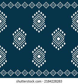 Ikat ethnic square background vector. Seamless diamond pattern in white geometric shapes on navy blue background. Design for fabric,clothing,home decor,wallpaper,wrapping,ornament.