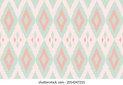 Ikat ethnic square design background. Seamless pattern in tribal, folk embroidery pastel cute color art. Aztec geometric fabric print. Design for carpet, wallpaper, clothing, wrapping, fabric, cover.