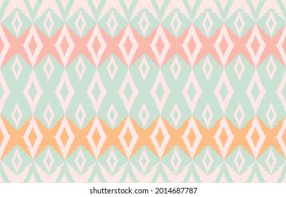 Ikat ethnic square design background. Seamless pattern in tribal, folk embroidery pastel cute color art. Aztec geometric fabric print. Design for carpet, wallpaper, clothing, wrapping, fabric, cover.