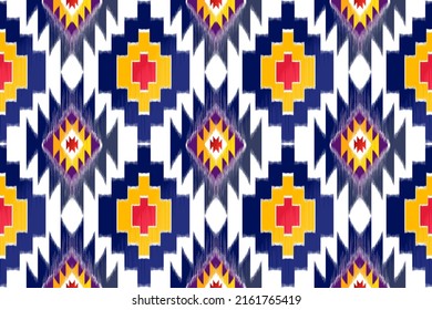 Ikat ethnic textile pattern design. Aztec fabric carpet mandala ornaments textile decorations wallpaper. Textile tribal boho native turkey traditional embroidery vector background 