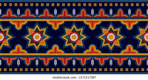 Ikat ethnic textile seamless pattern design. Tribal boho native abstract textile turkey traditional embroidery vector. Aztec fabric carpet mandala ornaments textile geometric decorations wallpaper 