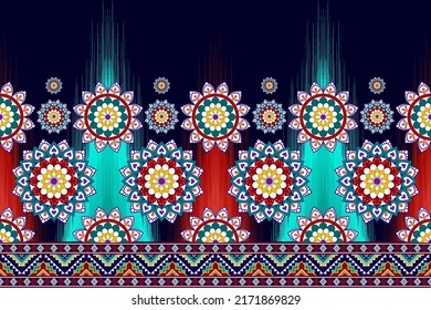 Ikat ethnic textile seamless pattern design. Tribal boho native textile turkey Indian traditional embroidery vector. Aztec fabric carpet mandala ornaments textile motif cotton decorations wallpaper 