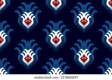 Ikat ethnic textile seamless pattern design. Aztec fabric carpet mandala ornaments textile decorations wallpaper. Motif tribal boho native turkey African American traditional embroidery vector.