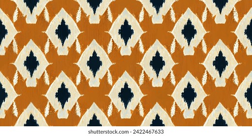 Ikat ethnic tribal, boho colors seamless wallpaper. Motif ethnic handmade beautiful Ikat art. Ethnic Ikat abstract background art. Illustration for greeting cards, printing and other design project.
