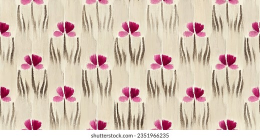 Ikat ethnic tribal, boho tie die colors  seamless wallpaper. Motif ethnic handmade beautiful Ikat art. Ethnic Ikat abstract background art. . 