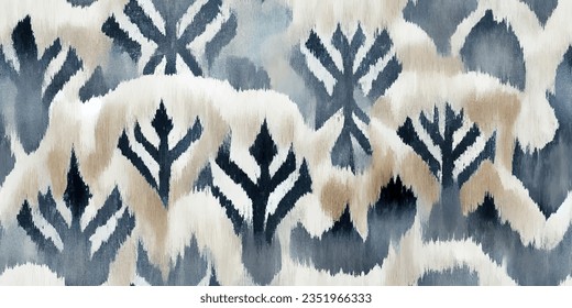 Ikat ethnic tribal, boho tie die colors  seamless wallpaper. Motif ethnic handmade beautiful Ikat art. Ethnic Ikat abstract background art. . 