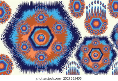 Ikat ethnic tribal ,handmade native pattern motif. Ethnic ikat abstract background art.Ikat geometric  ethnic oriental seamless pattern.Design for fabric pattern , textile ,printing and other project.