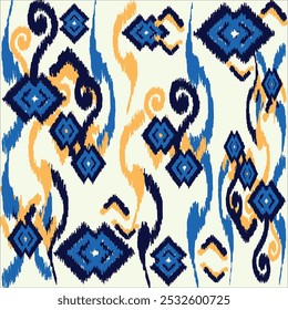 Ikat ethnic tribal ,handmade native pattern motif. Ethnic ikat abstract background art.Ikat geometric  ethnic oriental seamless pattern.Design for fabric pattern , textile ,printing and other project.