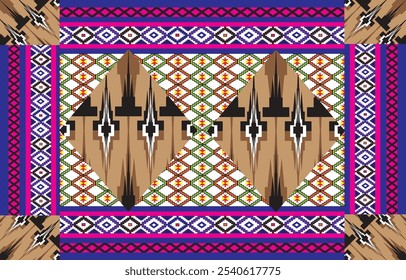 Ikat étnica tribal, padrão nativo artesanal. Etnia ikat abstrato fundo art.Ikat geométrica étnica oriental sem emenda pattern.Design para padrão de tecido, têxtil, impressão e padrão ikat.