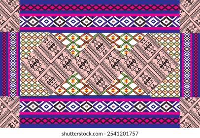 Ikat ethnic tribal ,handmade native pattern motif. Ethnic ikat abstract background art.Ikat geometric  ethnic oriental seamless pattern.Design for fabric pattern , textile ,printing and ikat pattern.