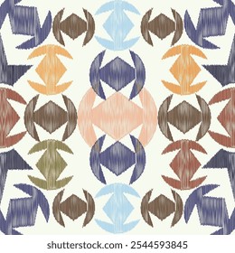 Ikat ethnic tribal ,handmade native pattern motif. Ethnic ikat abstract background art.Ikat geometric  ethnic oriental seamless pattern.Design for fabric pattern , textile ,printing and ikat pattern.