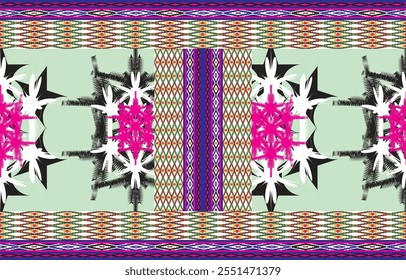 Ikat ethnic tribal ,handmade native pattern motif. Ethnic ikat abstract background art.Ikat geometric  ethnic oriental seamless pattern.Design for fabric pattern , textile ,printing and ikat pattern.