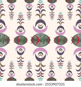 Ikat ethnic tribal ,handmade native pattern motif. Ethnic ikat abstract background art.Ikat geometric  ethnic oriental seamless pattern.Design for fabric pattern , textile ,printing and ikat pattern.