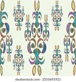 Ikat ethnic tribal ,handmade native pattern motif. Ethnic ikat abstract background art.Ikat geometric  ethnic oriental seamless pattern.Design for fabric pattern , textile ,printing and ikat pattern.