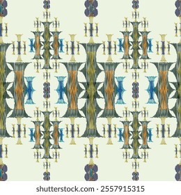 Ikat ethnic tribal ,handmade native pattern motif. Ethnic ikat abstract background art.Ikat geometric  ethnic oriental seamless pattern.Design for fabric pattern , textile ,printing and ikat pattern.